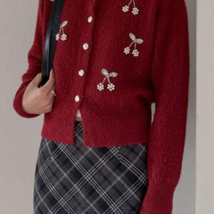 Embroidered 3D Cherry Knit Cardigan